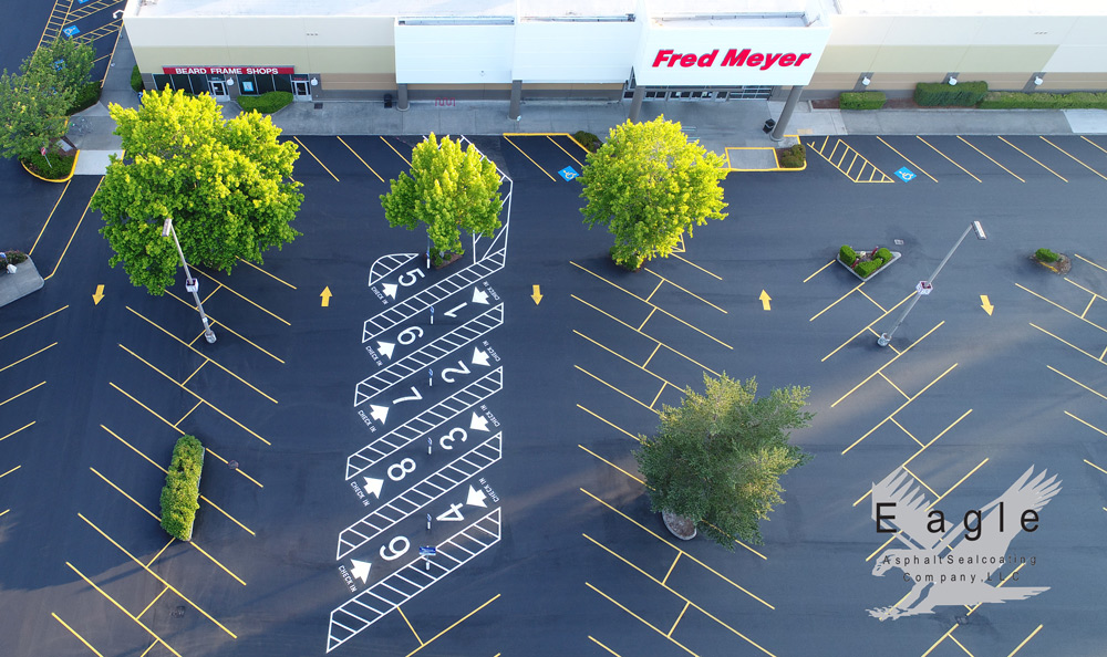 After Eagle Asphalt Sealcoating, showing a pristine parking lot